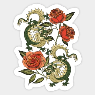 Green dragons and flowers Sticker